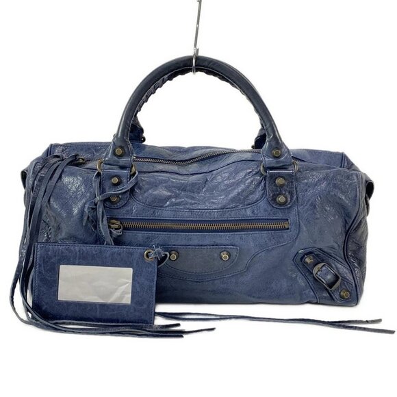 Auth BALENCIAGA The Twiggy 128523 Navy Leather Handbag - Picture 1 of 16